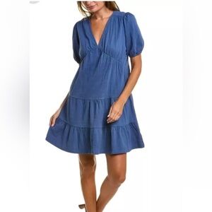 Boden Mini Dress Women Size 16-18 Blue Jersey Seersucker Short SIeeve